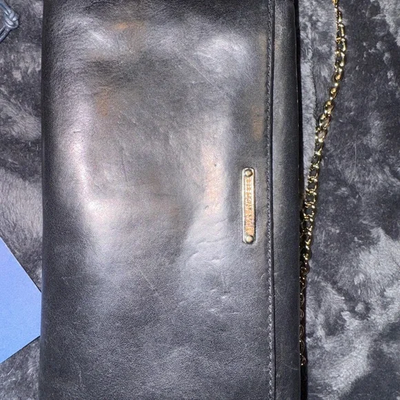 Rebecca Minkoff Black Studded Leather wallet purse with Gold Chain - Picture 13 of 16